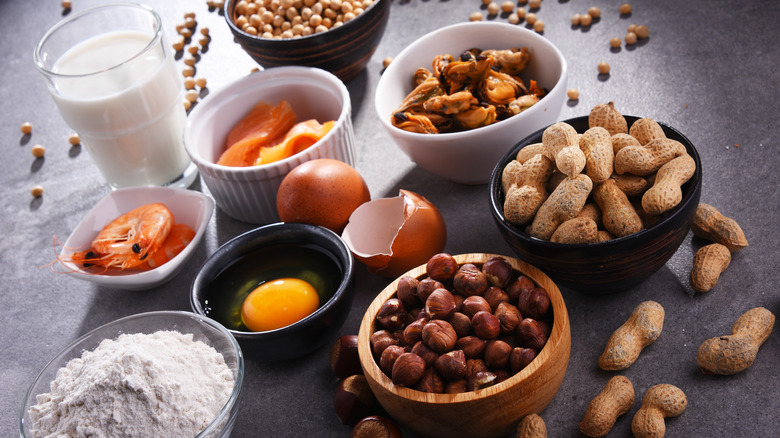 bowls with different foods and allergens