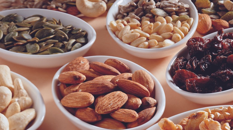 bowls of nuts and seeds