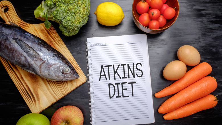 Atkins diet foods arranged on surface
