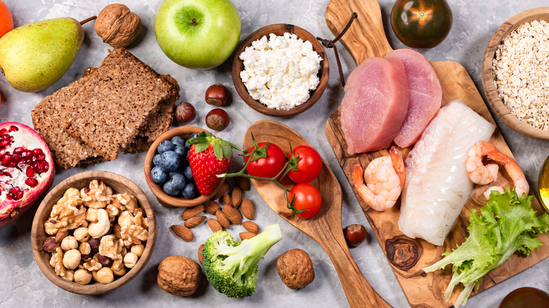 DASH diet foods arranged on tablecloth