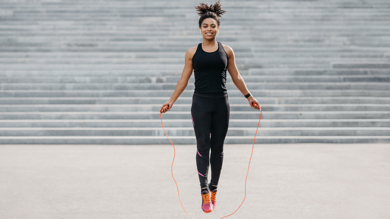 jump rope girl near steps