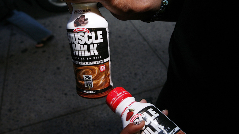 bottle of muscle milk protein powder