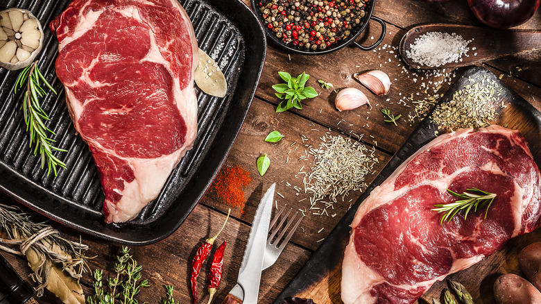 Steaks on a grill