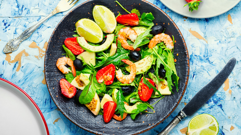 plate of vegetable shrimp salad