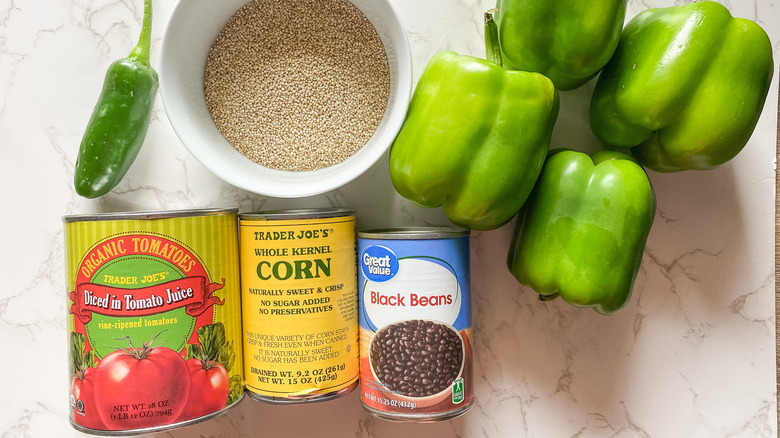 ingredients for quinoa black bean stuffed peppers