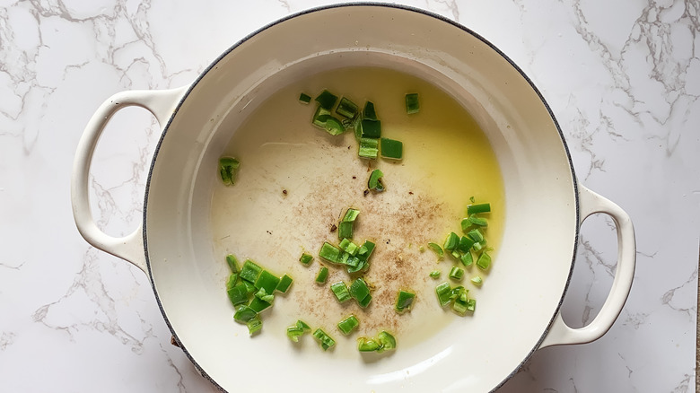 sautéing jalapenos in pan