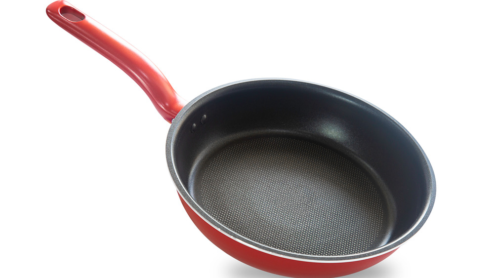 Nonstick pan on table