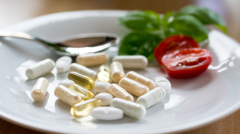 Plate with food and supplements