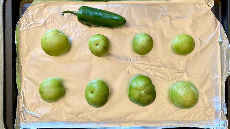 tomatillos and jalapenos broiling