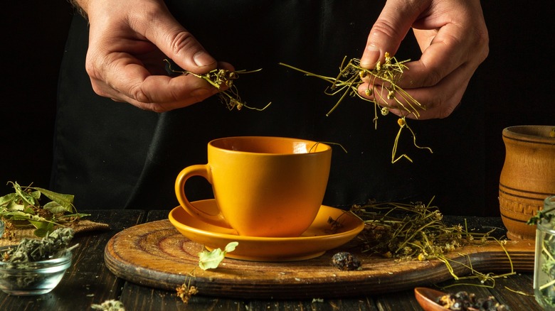 Making chamomile tea