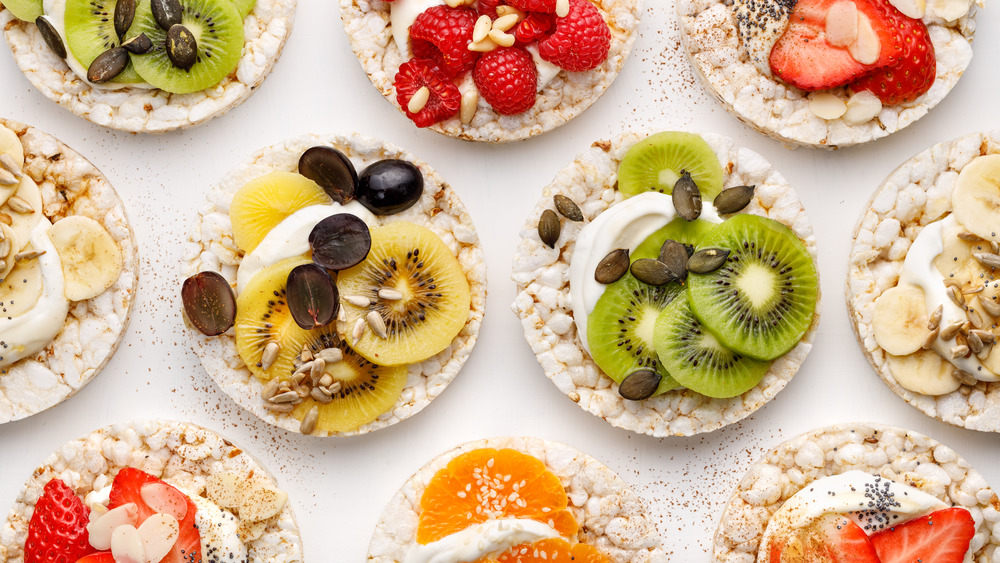  cakes topped with healthy foods