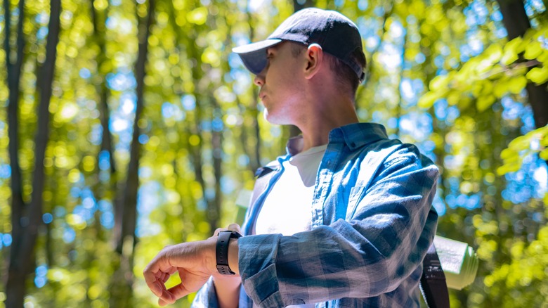 man hiking in nature