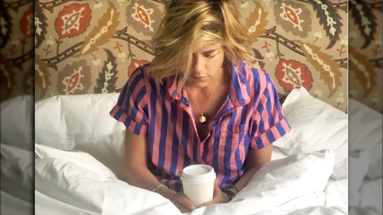 Selma Blair sitting in bed with a coffee