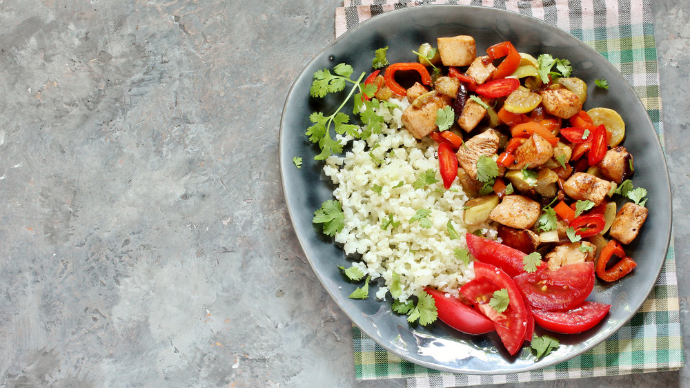 Overview of a dish with cauliflower rice