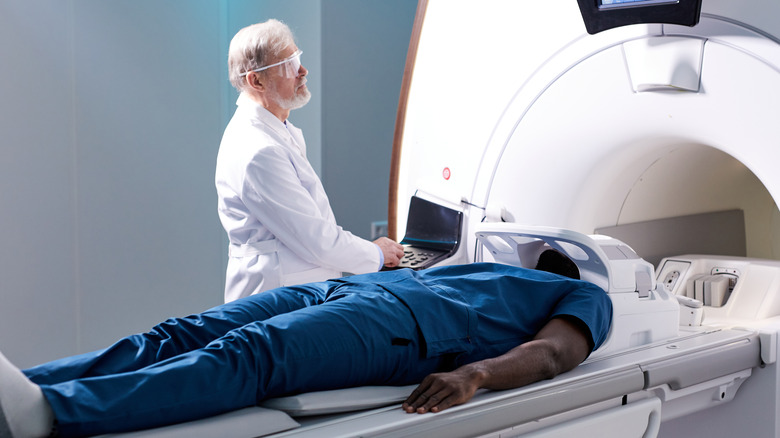 male patient undergoing MRI