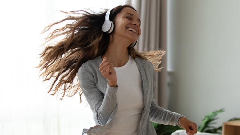 Young girls dancing at home