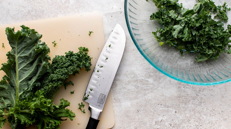 chopped kale in salad bowl