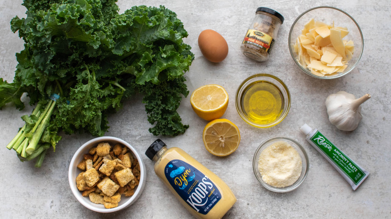 ingredients for kale caesar salad