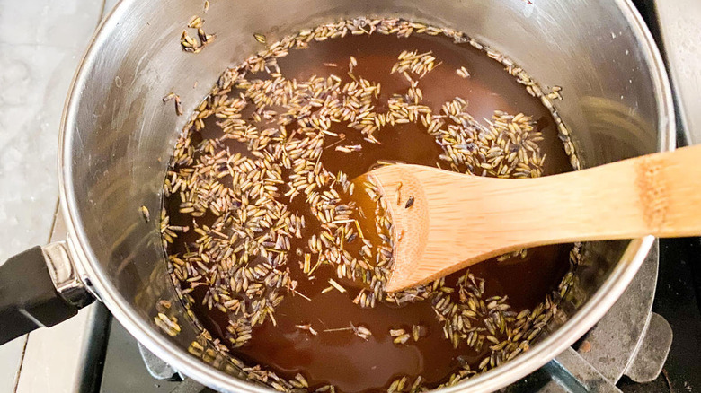 heating water, honey, and lavender