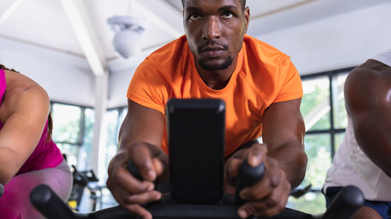 man in spin class