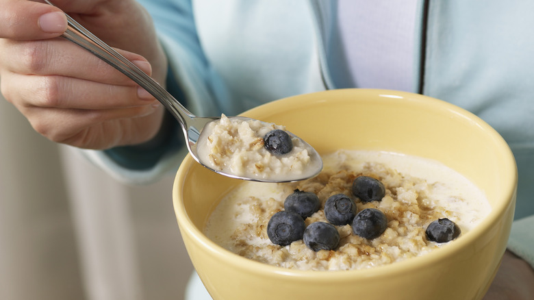 bowl of oatmeal with blueberries