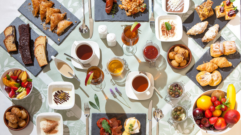 Overhead shot of a breakfast buffet