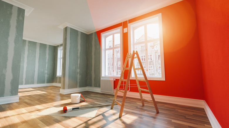 Sun shining through painted room