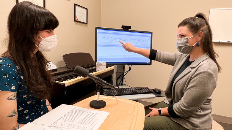 Speech pathologist Anna Lichtenstein with patient