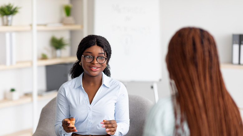 Woman talking to therapist