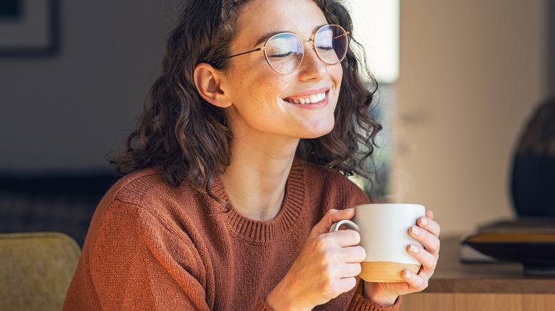 woman drinking unsweetened coffee or tea