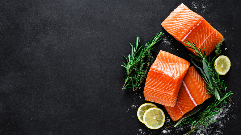 salmon on black board