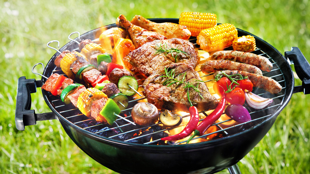 barbecue with meat and vegetables