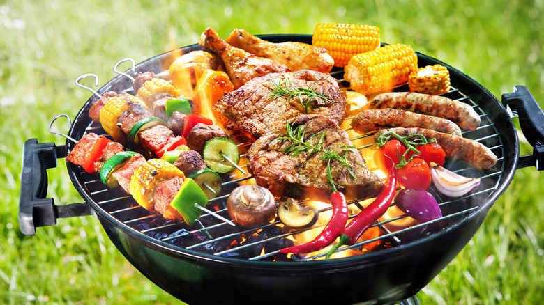 barbecue with meat and vegetables