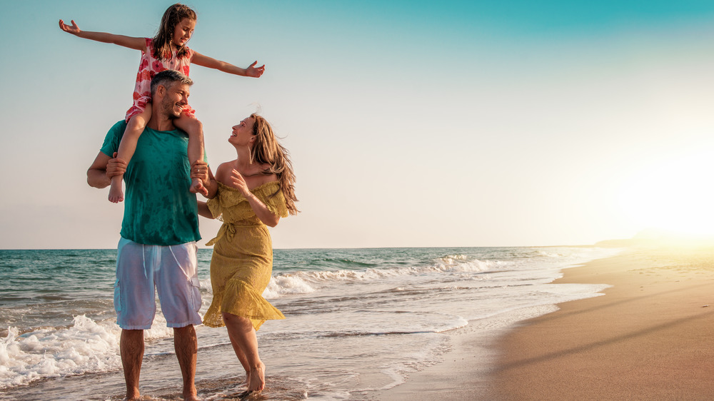 Family happy on beach