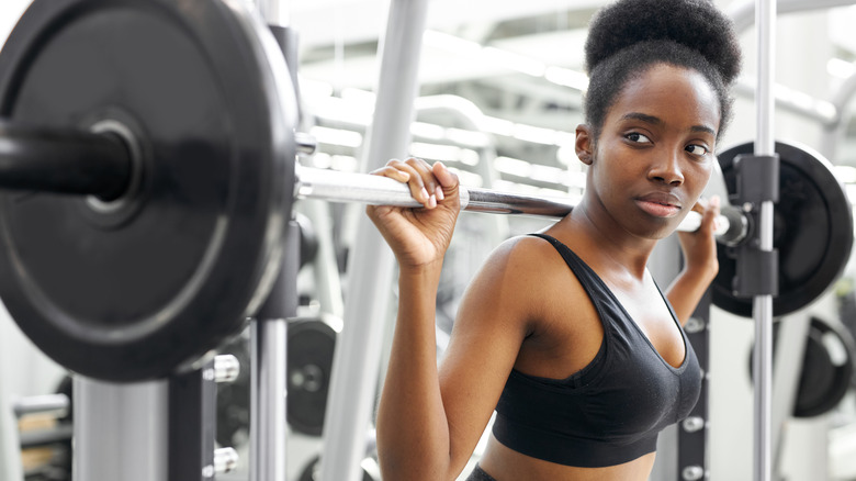 Black woman weight lifting