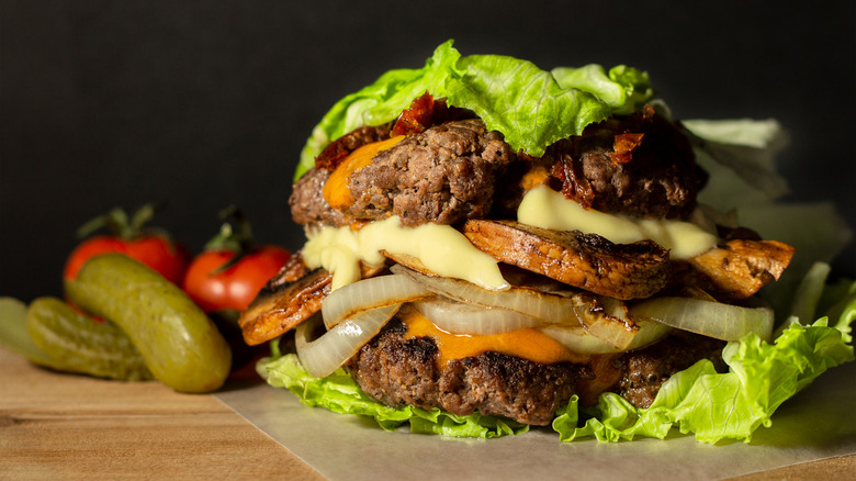 Keto burger wrapped in lettuce