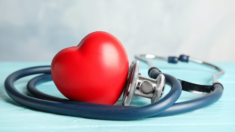 close-up of a heart surrounded by a stethoscope
