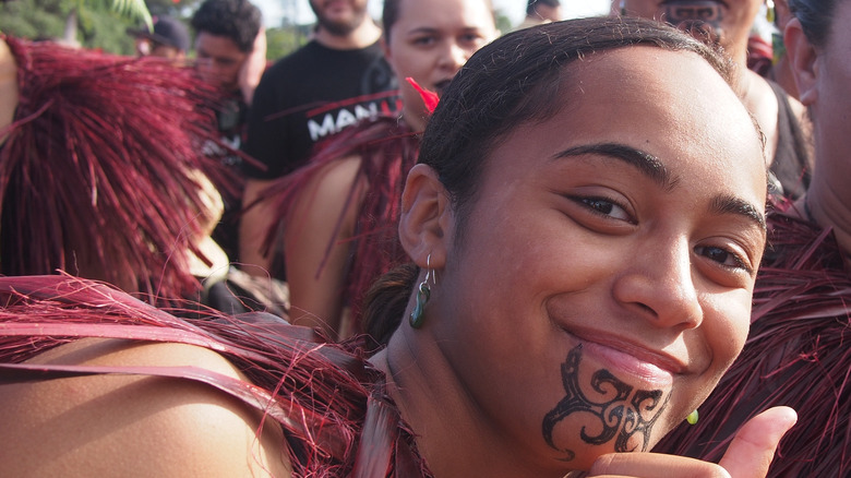 Maori woman with facial tattoo