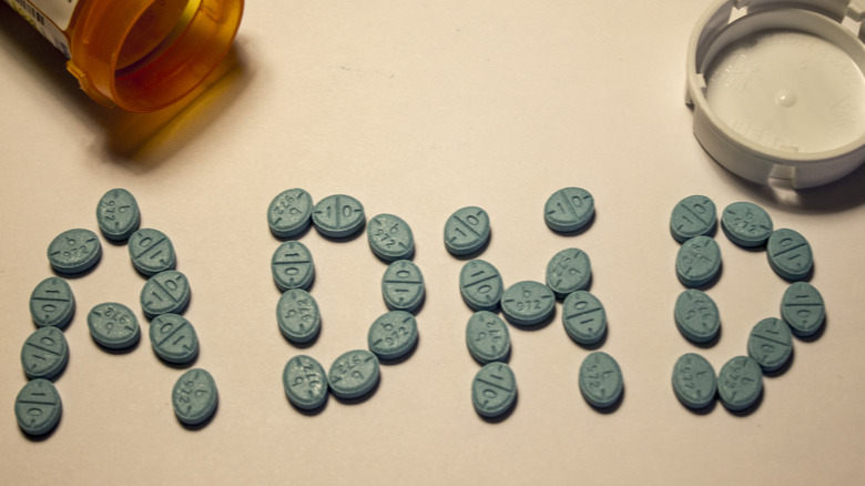 ADHD spelled with Adderall pills