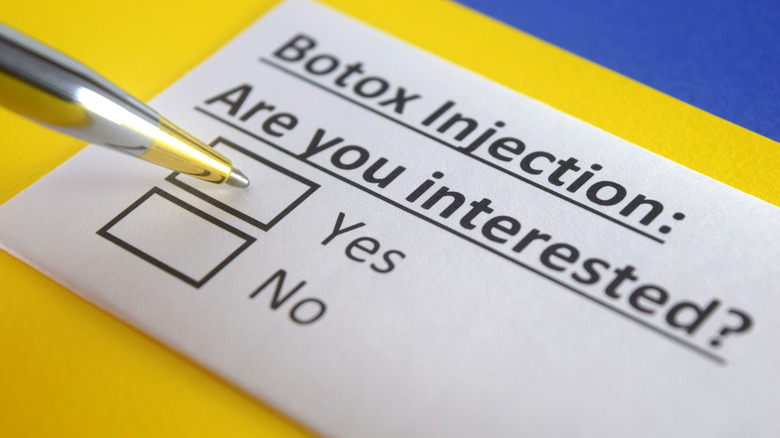 questionnaire asking if you are interested in Botox. 