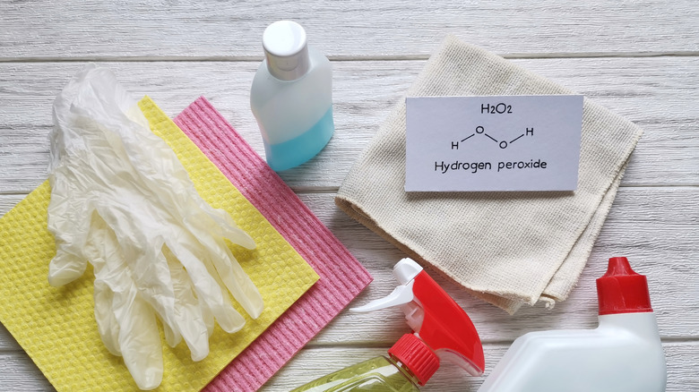 hydrogen peroxide as a cleanser laid out on table