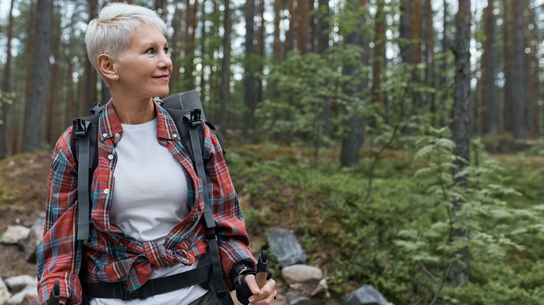 female traveler hiking