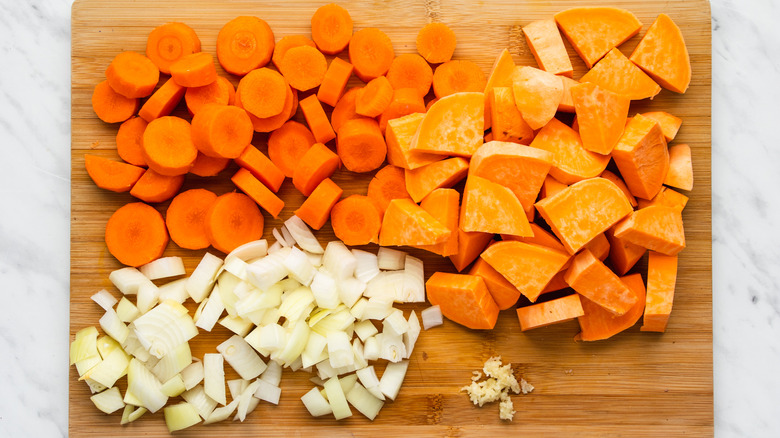 chopped carrots sweet potatoes onions