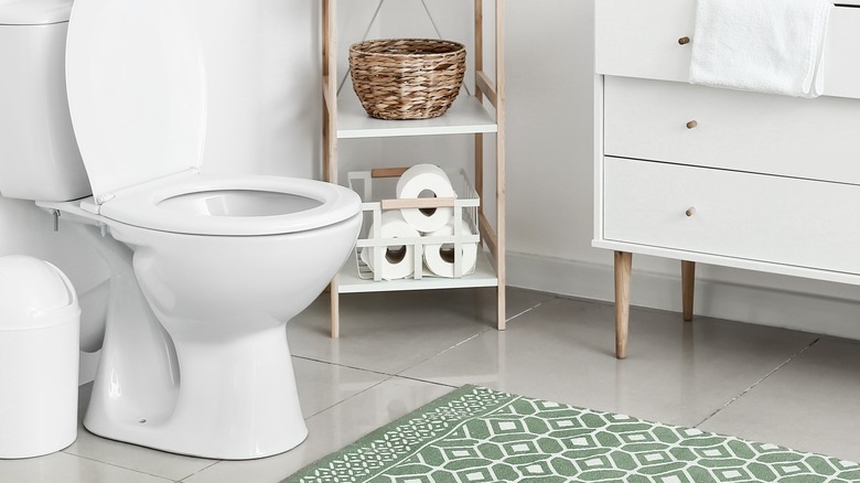 toilet and green accent rug