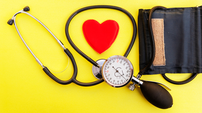 Blood pressure gauge stethoscope and heart
