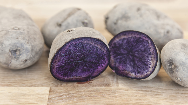 Purple potatoes sliced in half