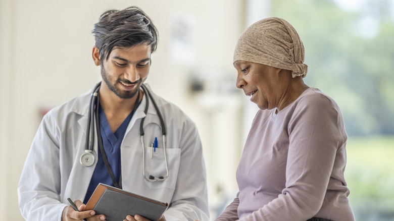 Patient and doctor talking in a hospital