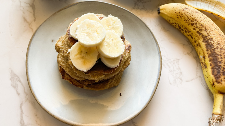 plated banana oat pancakes