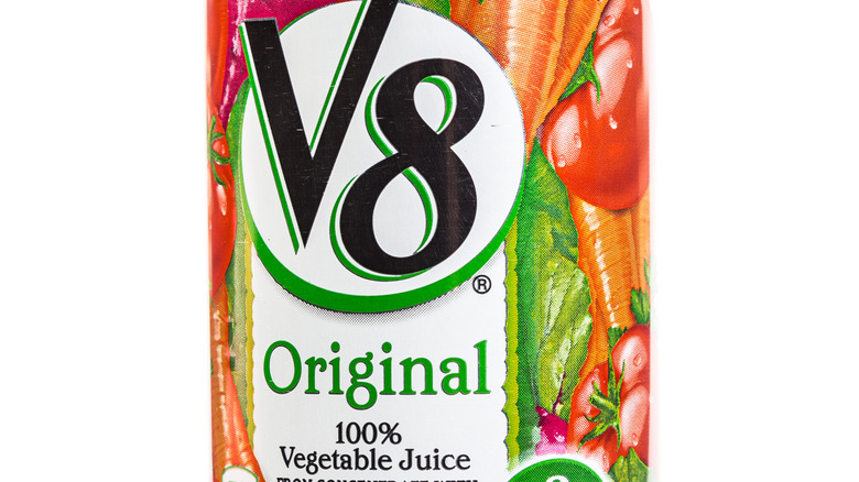 a closeup of a can of V8 Original 