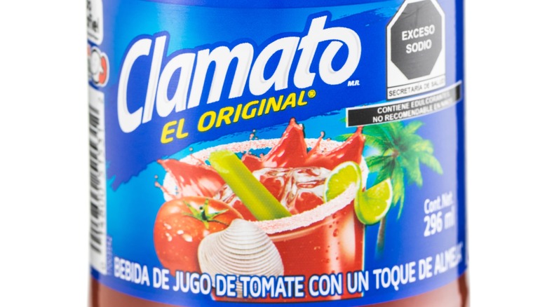 a closeup of clamato juice original 